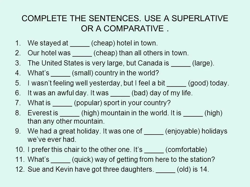 Complete the good. Comparatives упражнения. Superlative упражнения. Comparison of adjectives упражнение. Comparatives and Superlatives упражнения.