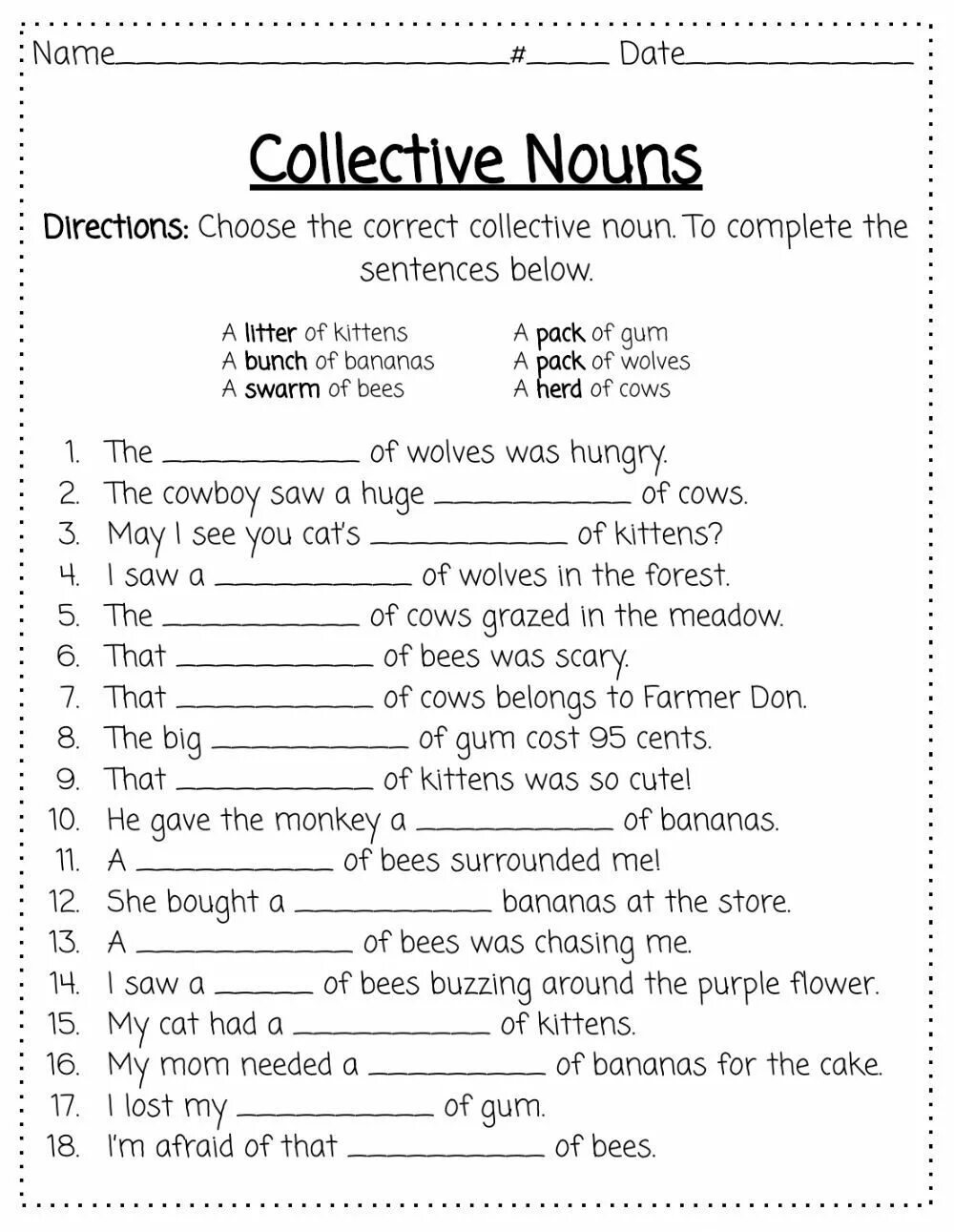 Задания на Collective Nouns. Common Collective Nouns. Worksheets Test Noun.