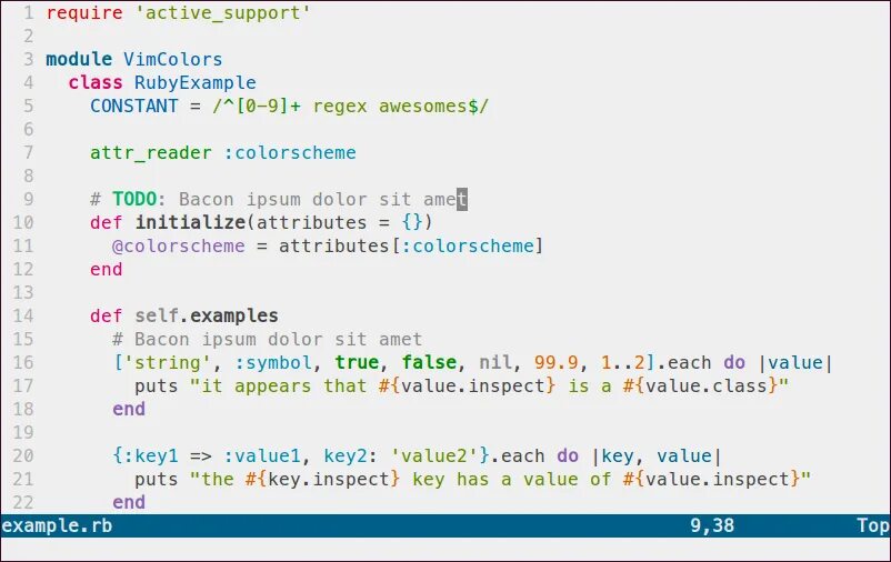 Vim colors. Vim ruby. vim color schemes. ruby код. ruby code example.