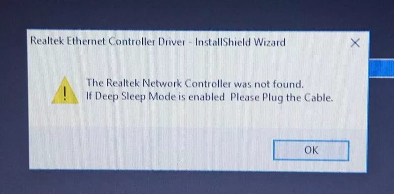 The realtek network controller was not found