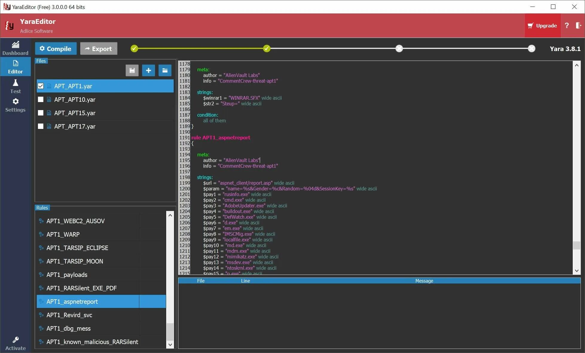 Compiling editor