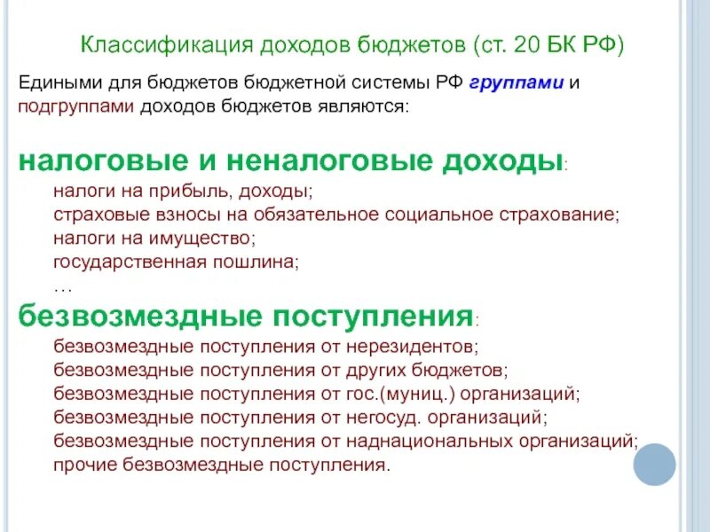 Доход бк рф. Классификация доходов бюджета. Группа и Подгруппа доходов бюджета. Классификация доходов бюджетной системы.. Доходы бюджетов бюджетной системы.