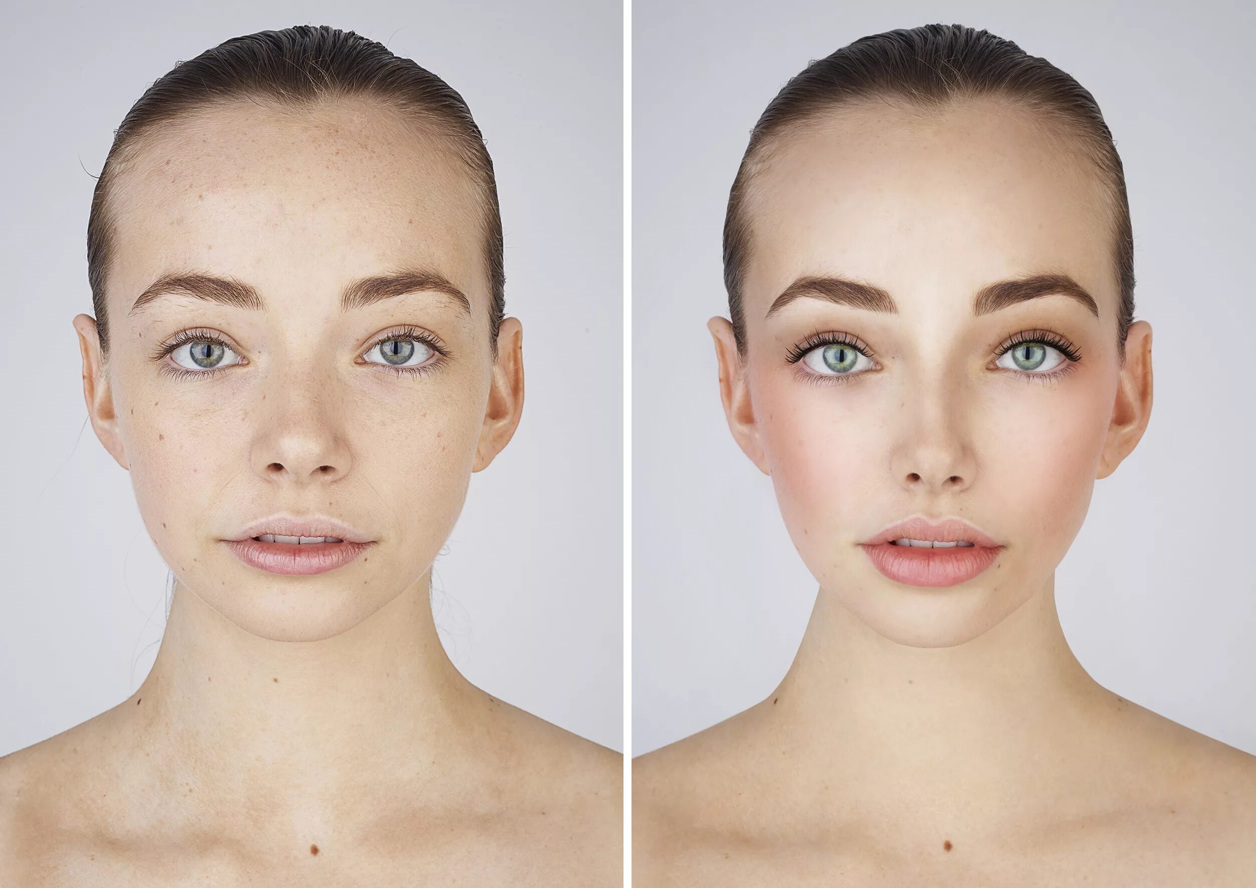 Неотредактированный портрет. Отфотошопленное лицо. Ретушь фото до и после. Лицо девушки неотредактированное.