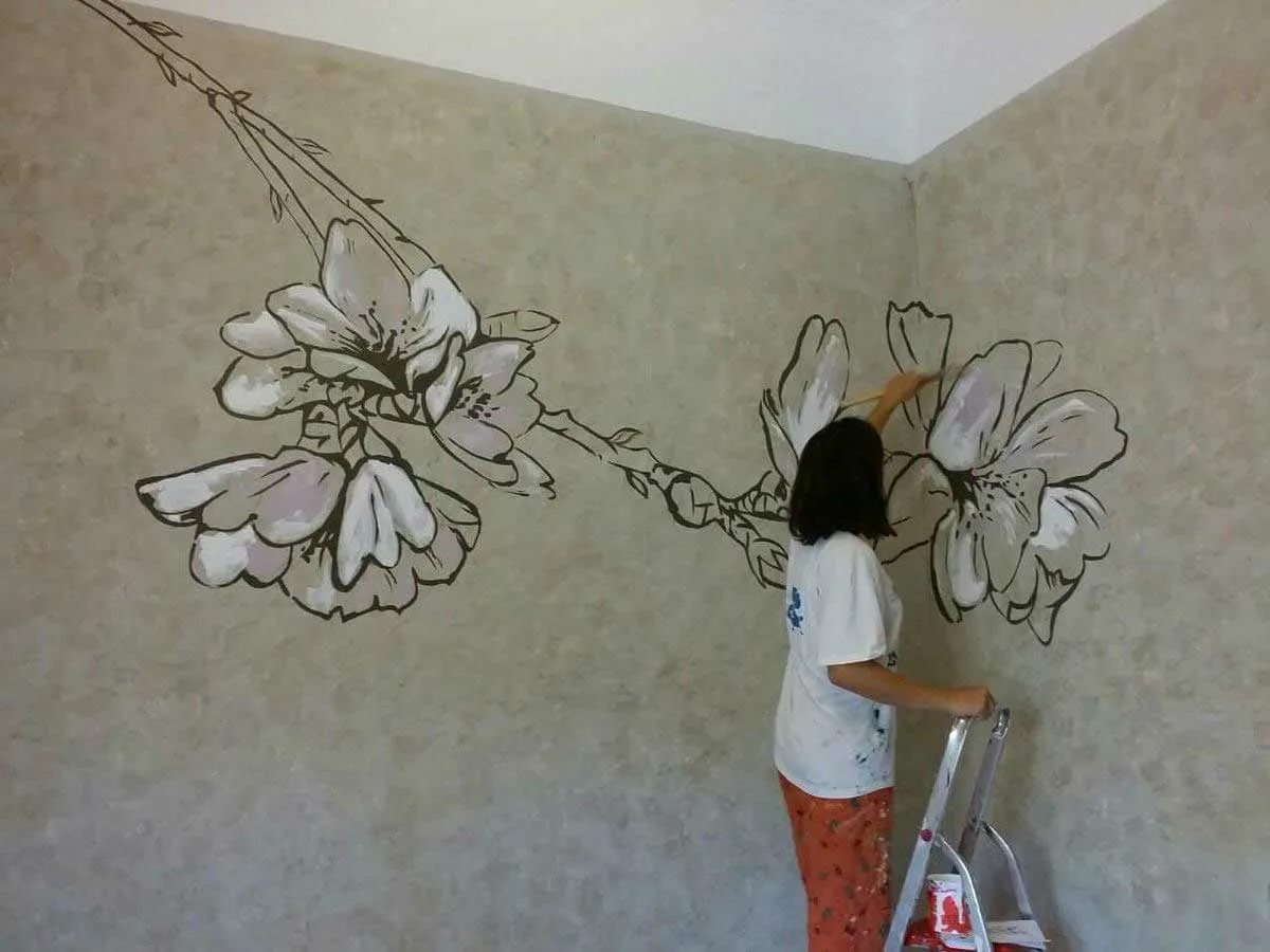 Жидкие обои цветок. Роспись стен. Стена для рисования. Рисунки на стену. Роспись стен в квартире.