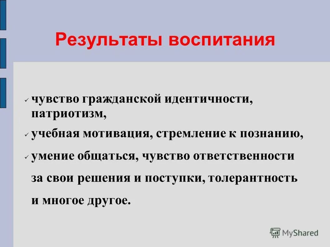 Результатам воспитания относятся. Результаты воспитания. Что является результатом воспитания. Результат воспитанности. Воспитание чувства гражданской ответственности.