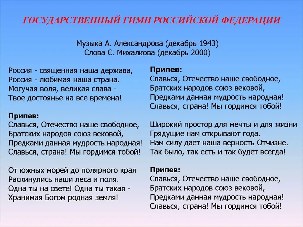 Государственный гимн. Государственный гимн России. Слова гимна Российской Федерации. Гимн России текст.