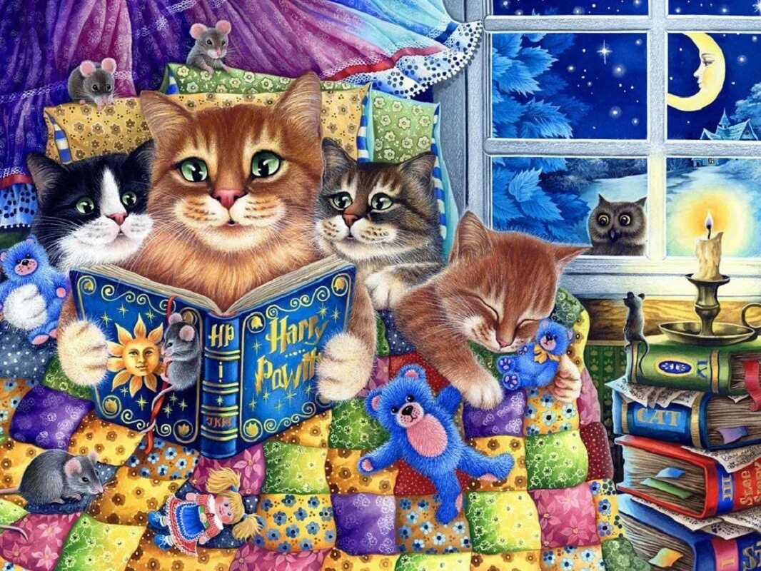 Много сказок на ночь. Новогодние коты Ирины Гармашовой. Сказочные котики. Сказочный кот. Сказка про котенка.