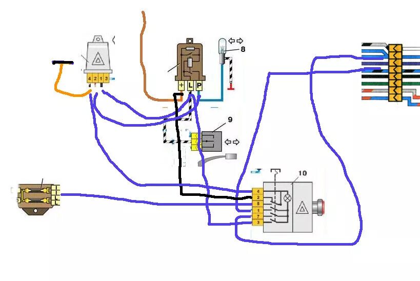 Кнопка аварийной сигнализации ваз 2107 схема. Ваз 2106 схема поворотов и аварийной сигнализации. Схема включения поворотников ваз 2103. Подключение поворотников ваз. Подключение поворотников ваз.