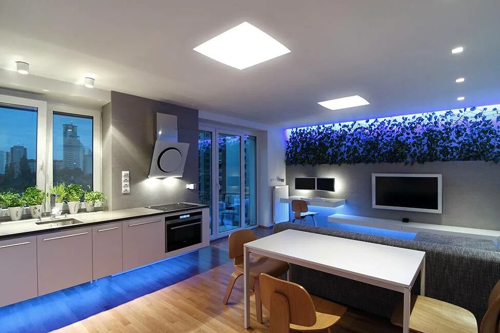 Кухня с подсветкой фото. Светодиодная панель в интерьере. Подсветка для кухни. Светодиодные светильники в интерьере. Светодиодная подсветка в интерьере.
