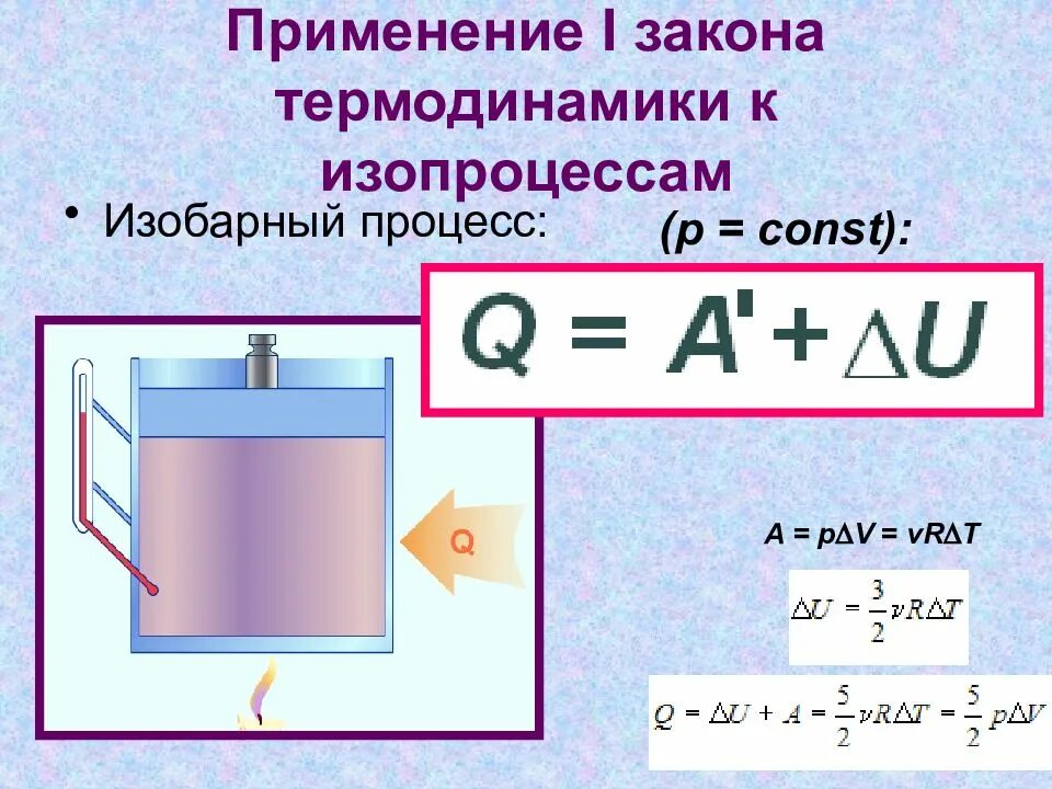 Изобарный p const. Первое начало термодинамики для изобарного процесса. изобарный процесс термодинамика. первый закон термодинамики для изобарного процесса. уравнение первого закона термодинамики для изобарного процесса.