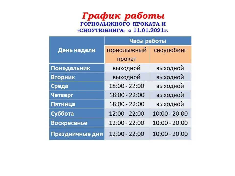 Режим работы проката. Режим работы проката