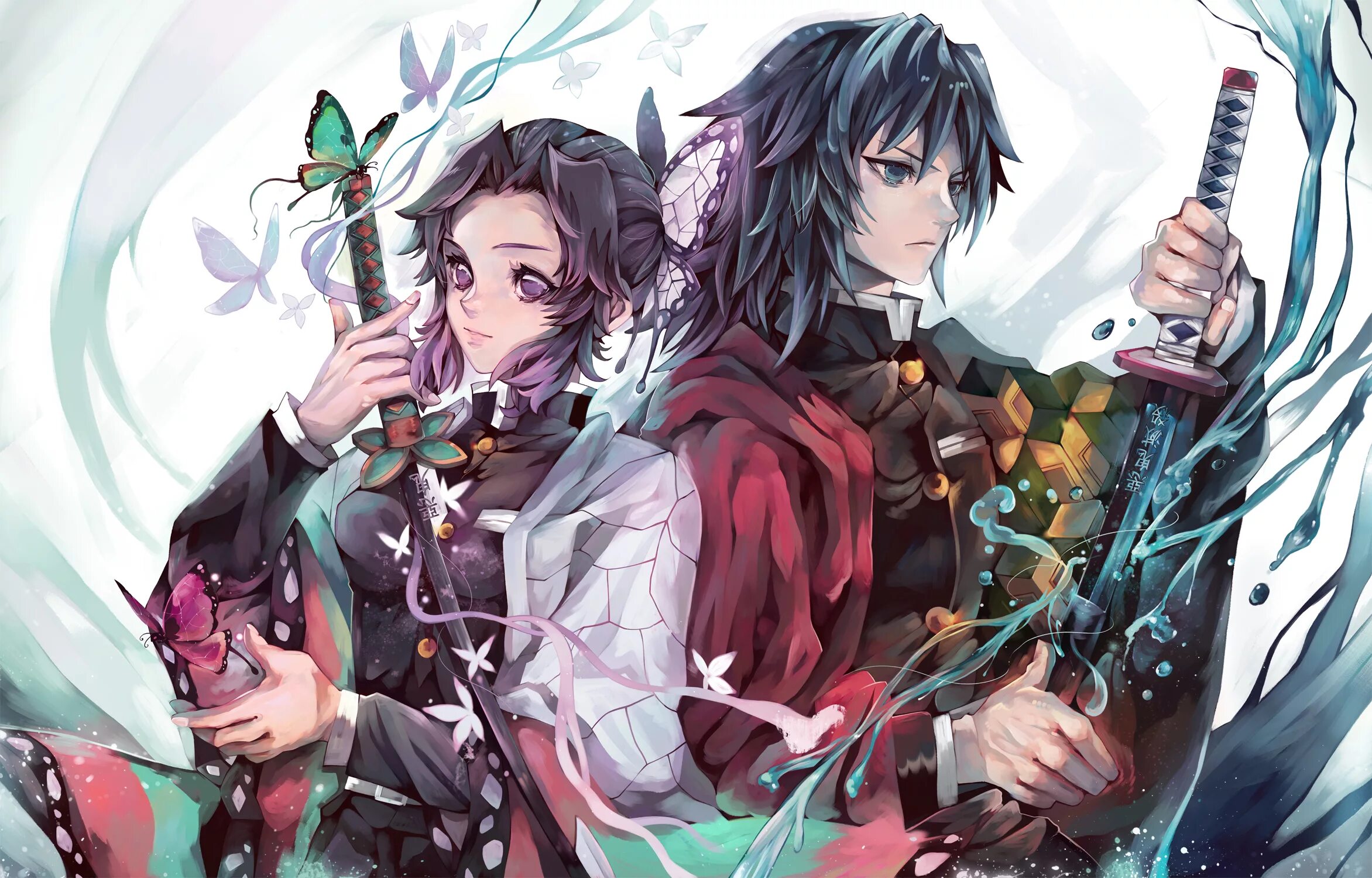 Аниме клинок рассекающий демонов гию. Гию 18. Томиока и ренгоку. Клинок рассекающий демонов гио и шинобу. Клинок рассекающий демонов томиока и шинобу.