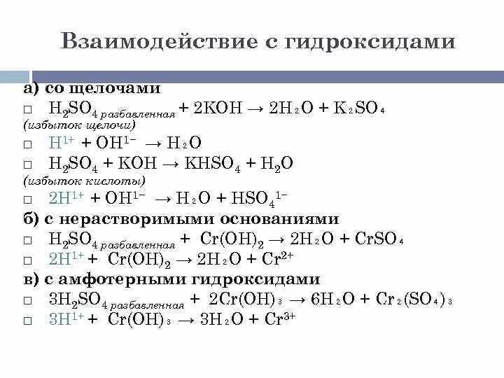 Гидроксид бария избыток серной кислоты