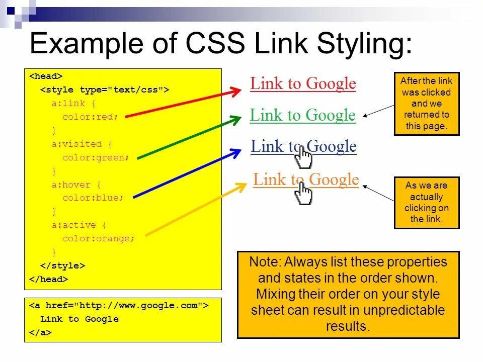Text styles css. Link css. css pseudo class example. links examples. html link example.