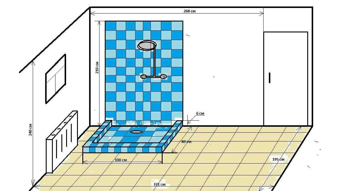 Чертеж подиум для душевой. Высота бортика душевого поддона из плитки. Высота борта душевого поддона из плитки. Чертеж душевого поддона из плитки с трапом. Размер душевой без поддона
