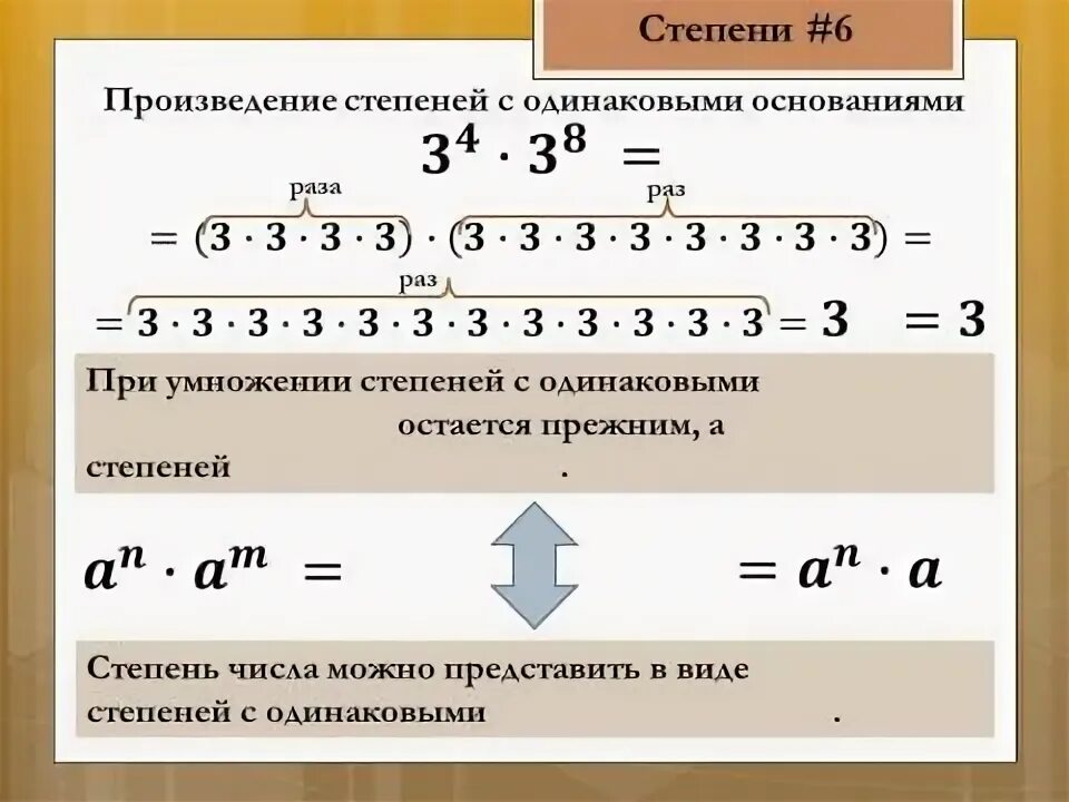 Заменить произведение степенью. Произведение степеней. Произведение степеней с одинаковым основанием. Формула произведения степеней. Произведение степеней в степени.