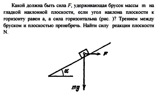 На гладкую наклонную плоскость с углом. На гладкую наклонную плоскость с углом