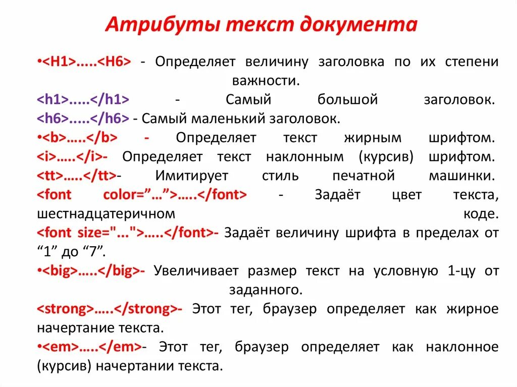 Атрибуты текста