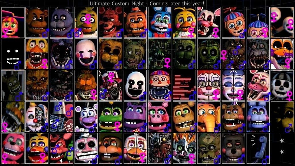 Все аниматроники фнаф 7. ФНАФ UCN. FNAF 7 Ultimate Custom Night. Фредди ультимейт кастом Найт. UCN АНИМАТРОНИКИ.