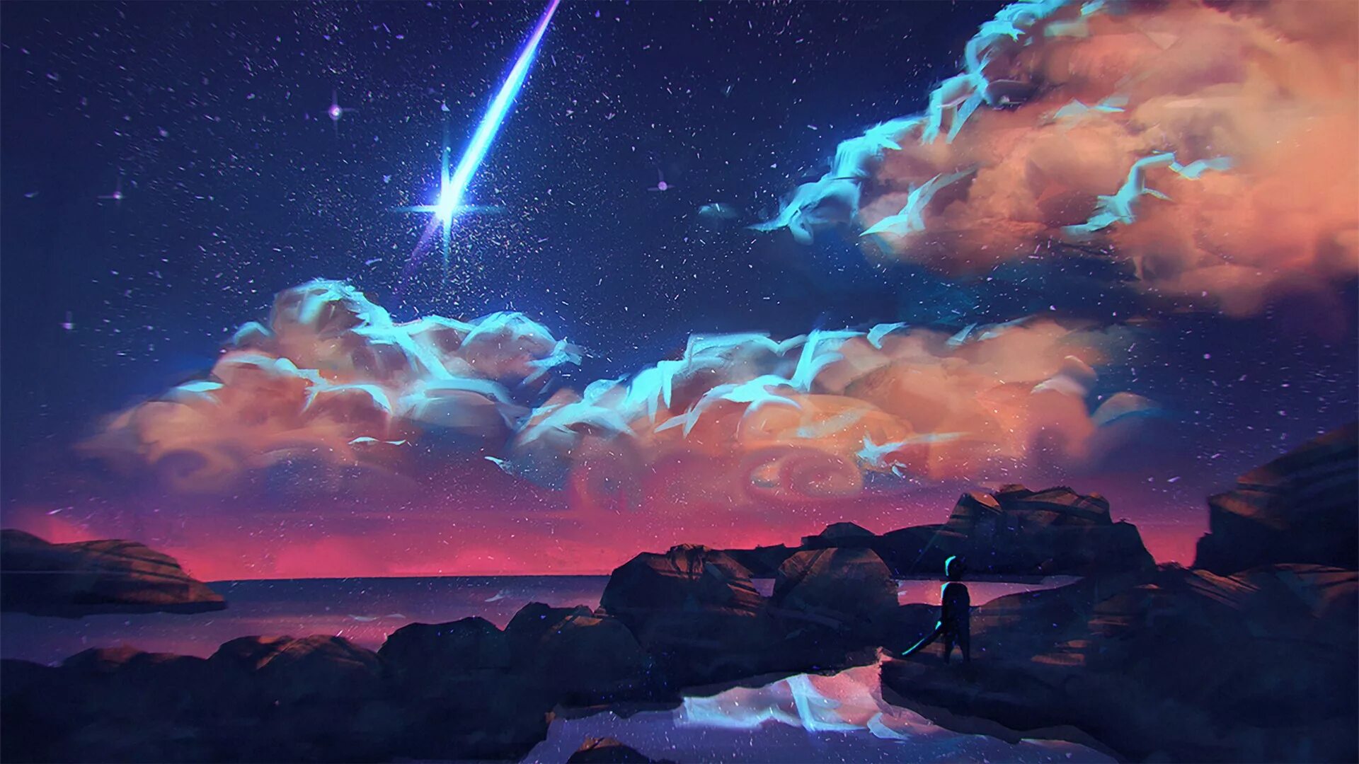 Куда летят звезды. Падающая звезда. красивое ночное небо. звезды арт.