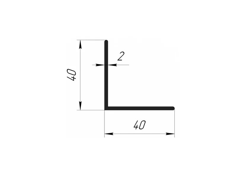 Уголок пвх размеры. Уголок 50х50х5 чертеж. Уголок 40х40х2 чертеж. Алюм. Профиль уголок 40х40х2,0 дл.6,0м. Уголок ПВХ 40х40.