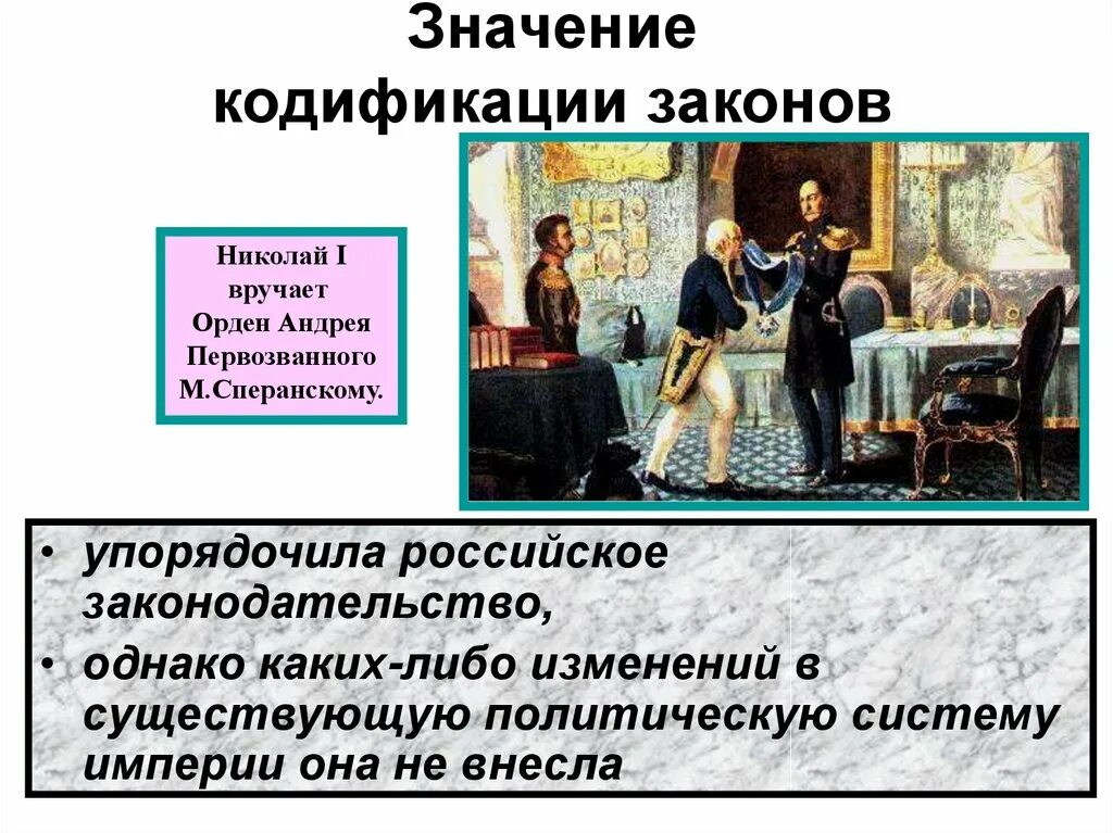 Кодификация российского законодательства при николае 1. Кодификация русских законов при Николае 1. Кодификация законов Сперанского при Николае 1. Значение кодификации законодательства. Значение кодификации законов при Николае 1.