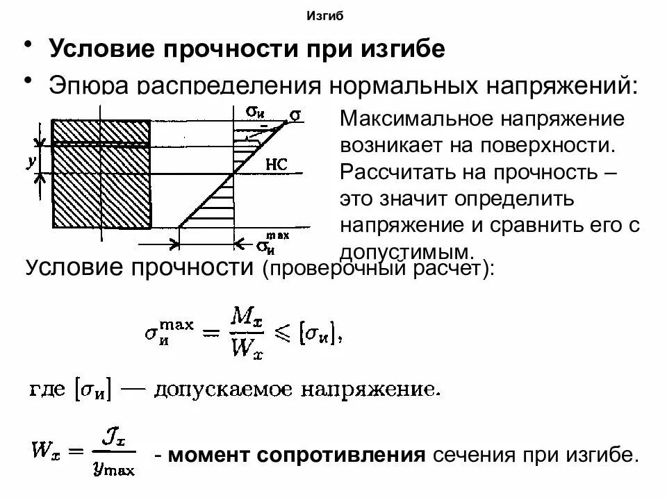 Условие прочности на изгиб. Условие прочности при изгибе. Нормальные напряжения при изгибе. Условие прочности сопромат. Напряжение изгиба формула