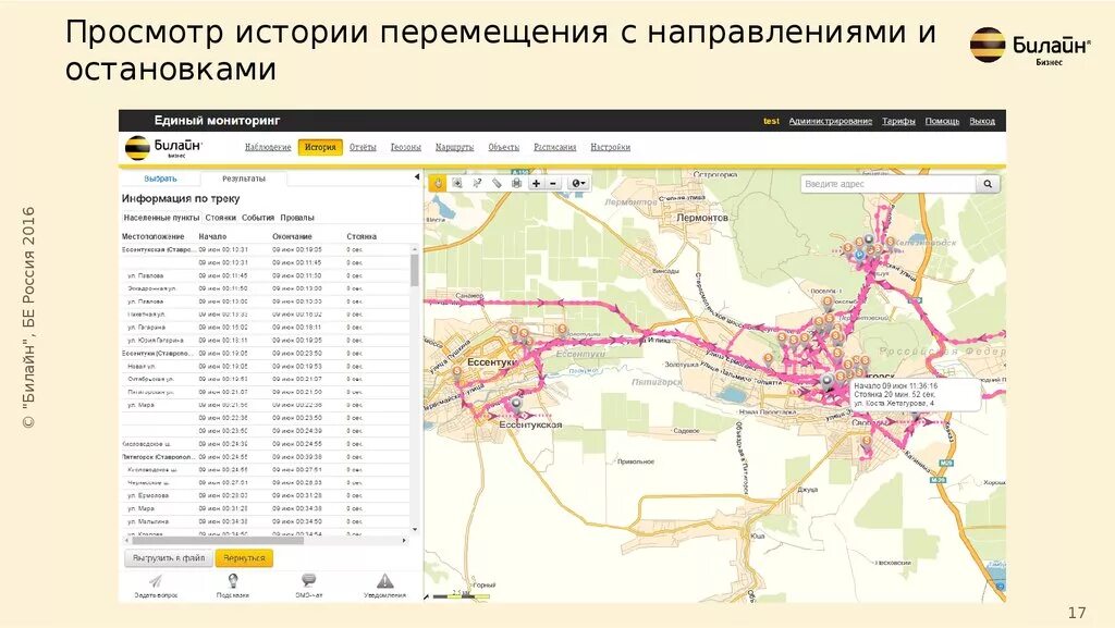 Единый мониторинг Билайн. Мониторинг сотрудников Билайн. История передвижения телефона. История перемещений.