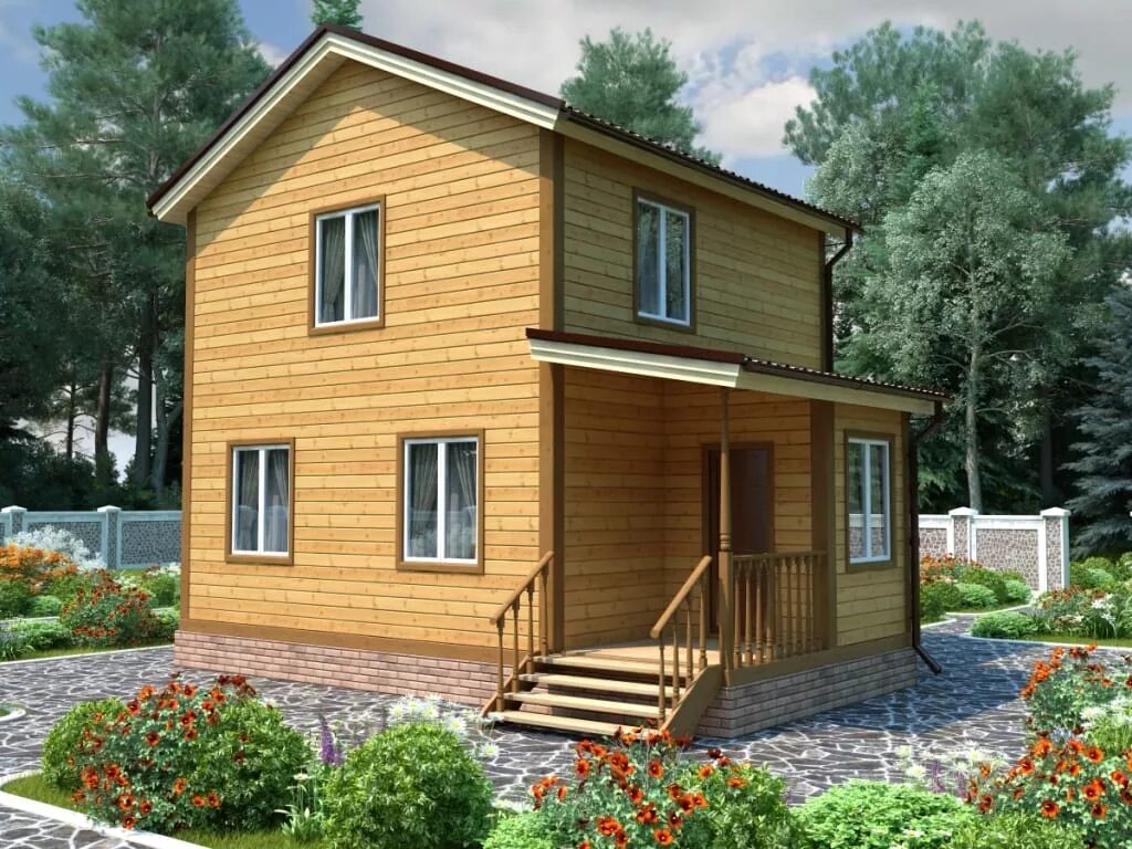 дачный домик 6 на 8. дом садовый с верандой и балконом. проекты домов с мансардой. дачный домик из бруса. проекты дачных домов.
