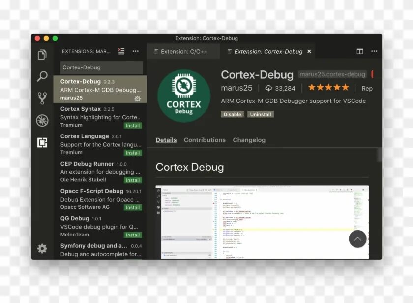 Cortex debug. Debug addons. cortex debug connector.