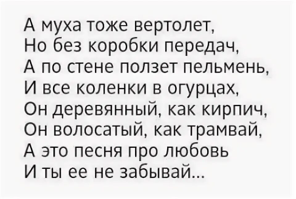 Песня а по стене ползет пельмень. А Муха тоже вертолет текст. Слова песни а Муха тоже вертолет. А Муха тоже вертолет песня. А Муха тоже вертолёт но без коробки передач текст.