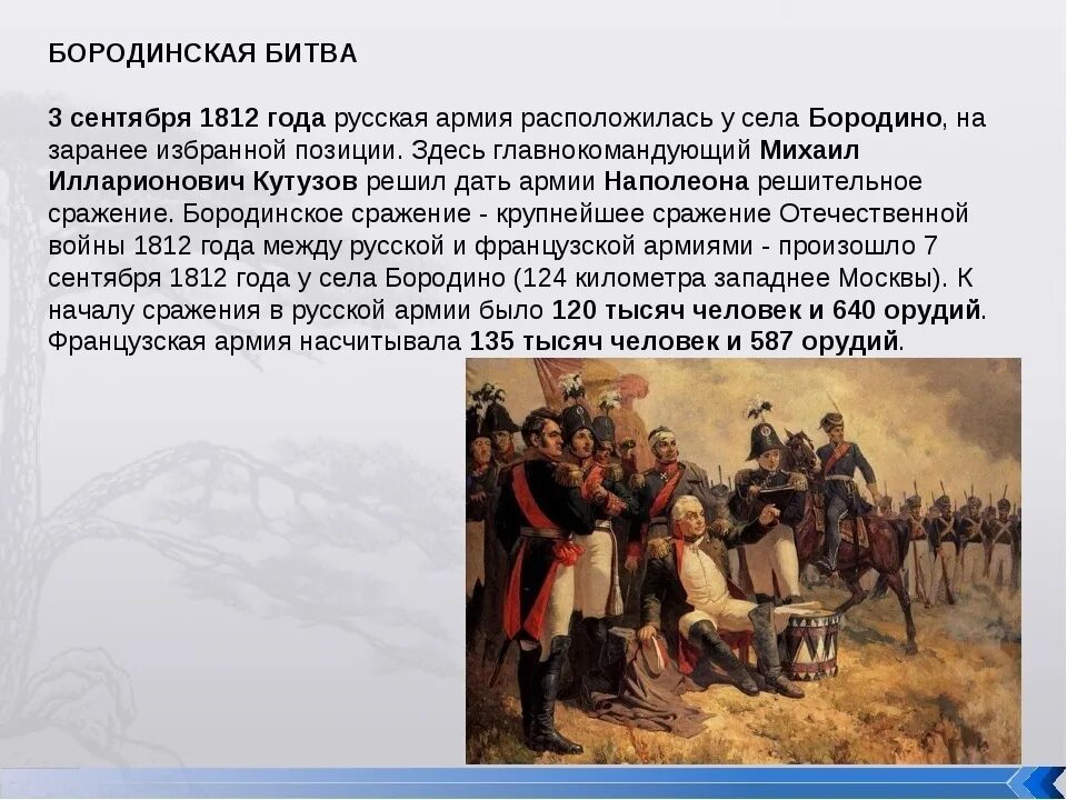 Сражение с армией наполеона произошло. Информация о битве 1812 года. Рассказ о Бородинской битве 1812.