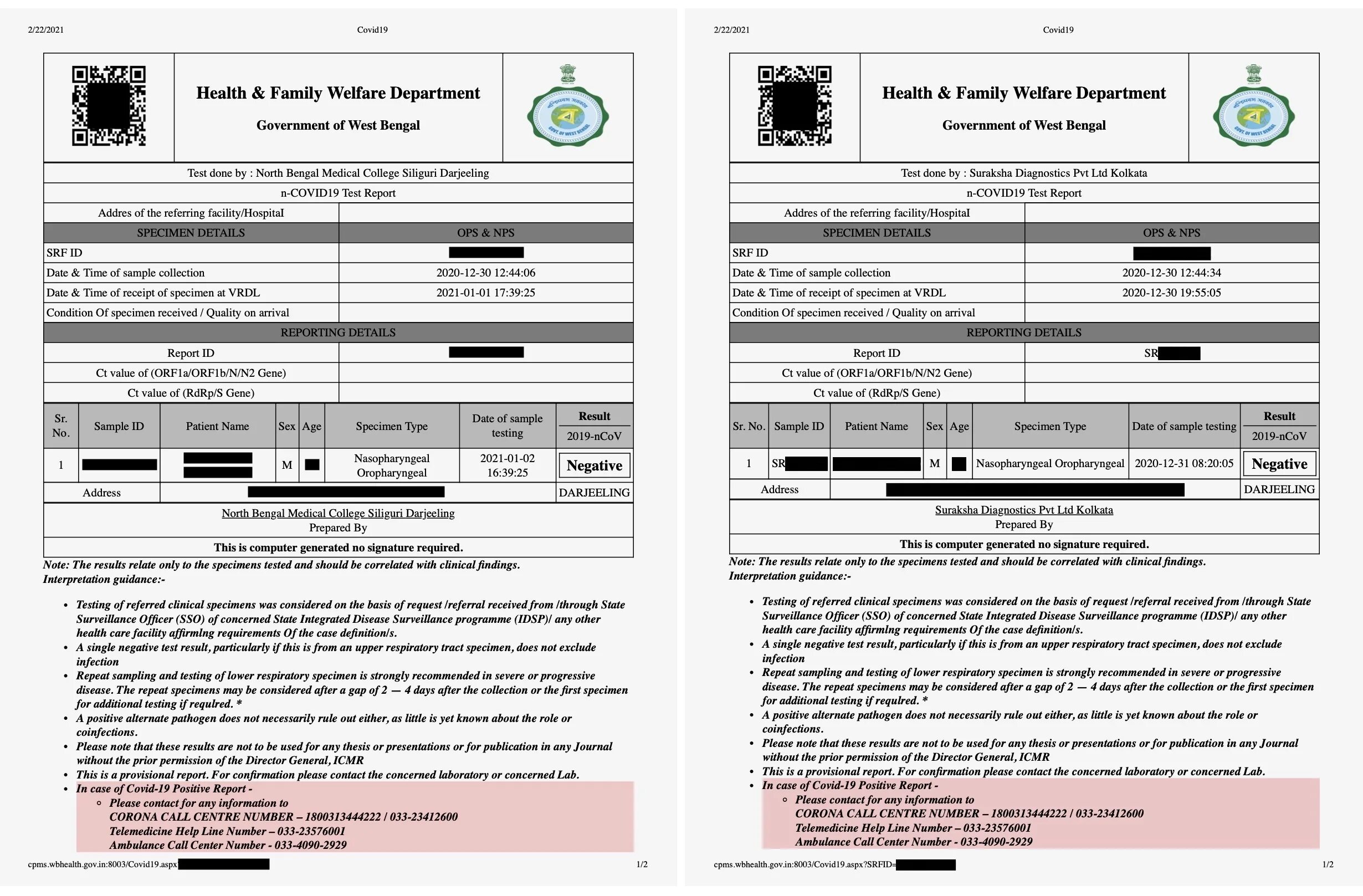 The results of the tests are