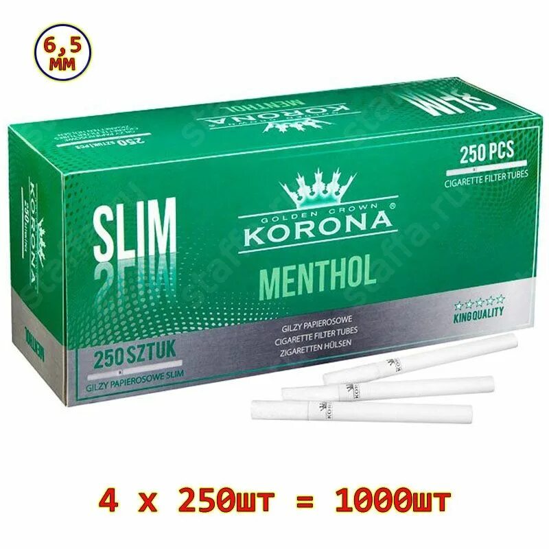 Купить гильзы 6.5 для сигарет. Гильзы для сигарет Korona - Slim Menthol. Гильзы для сигарет Korona Slim 6.5 мм. Гильзы корона слим 250. Гильзы для сигарет слим с ментолом.