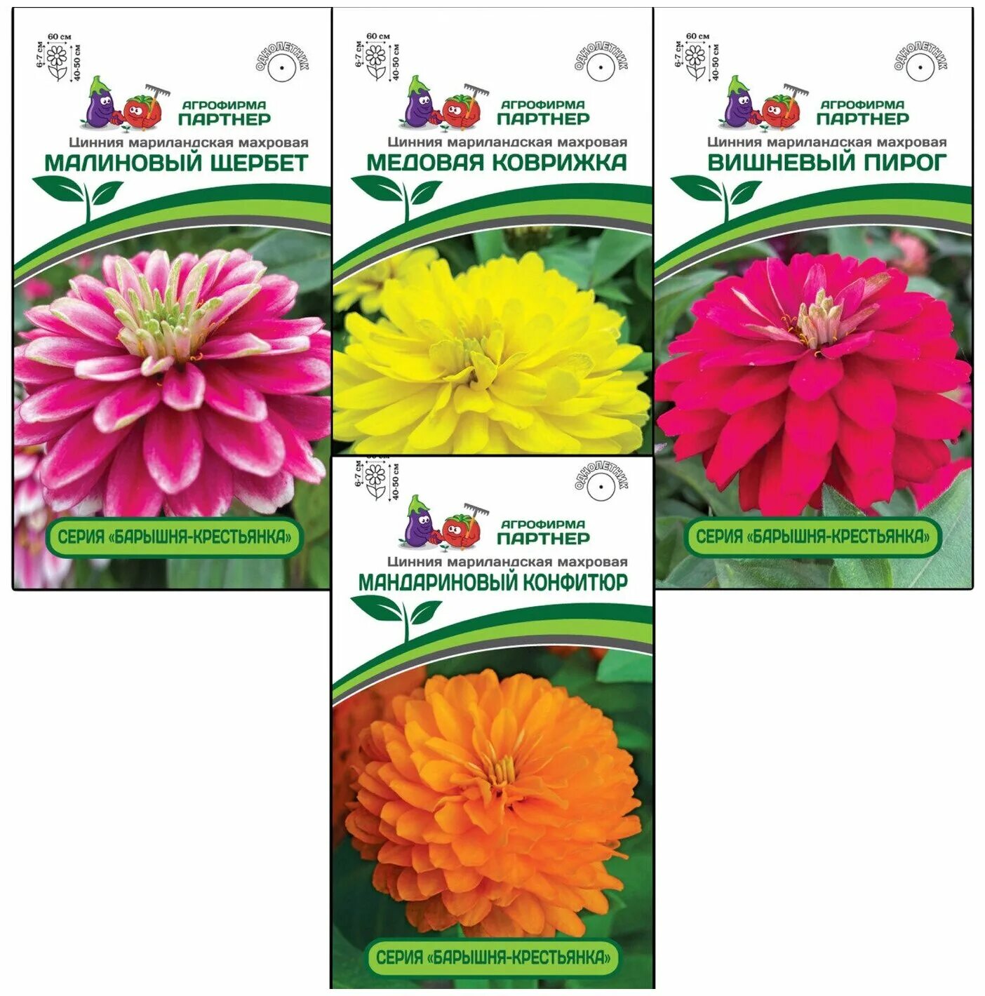 цинии фирмы партнер. цинния георгиновидная "фэнтези" f1 персидский красный. цинния георгиновидная "сочные тропики" f1 дайкири. цинния барышня крестьянка. цинния дайкири f1 4шт (партнер).