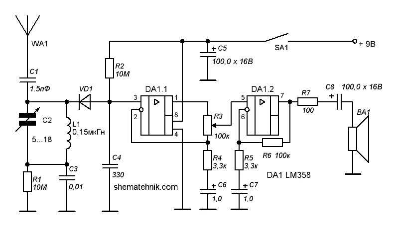 УКВ приемник прямого усиления на микросхеме lm358. Приемник прямого усиления на микросхеме схема. Приемник УКВ схемы на к176ла7. Приёмник УКВ прямого усиления схема. Простые укв