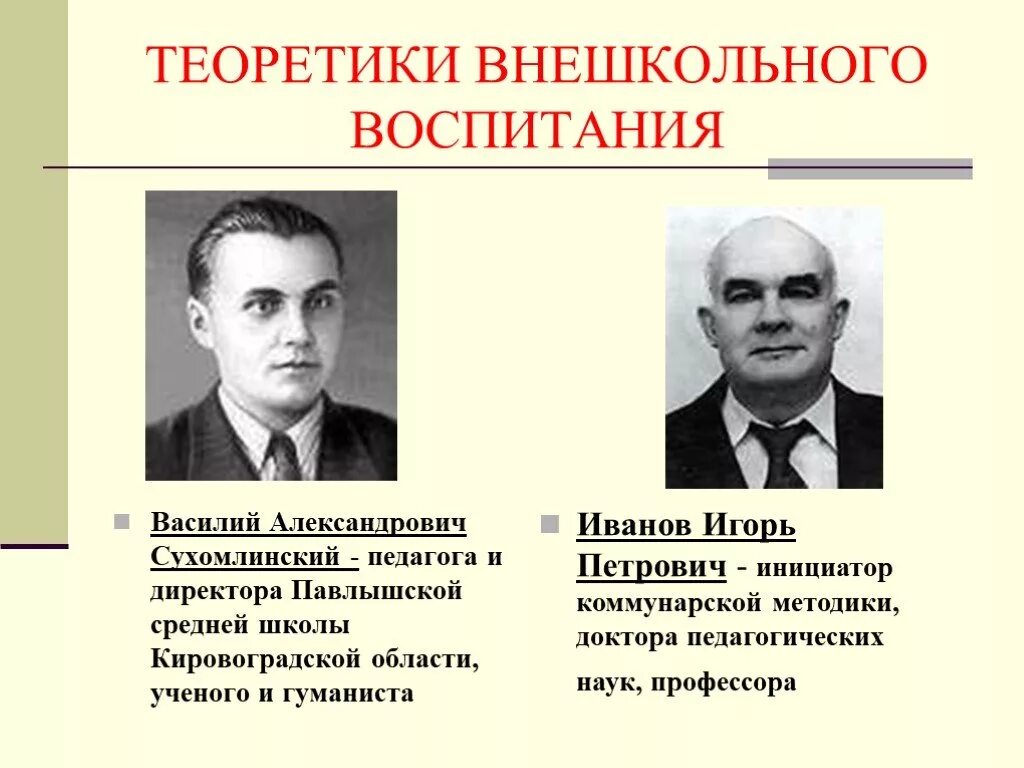 Теоретики внешкольного образования. Педагог теоретик. Основоположники внешкольного образования.