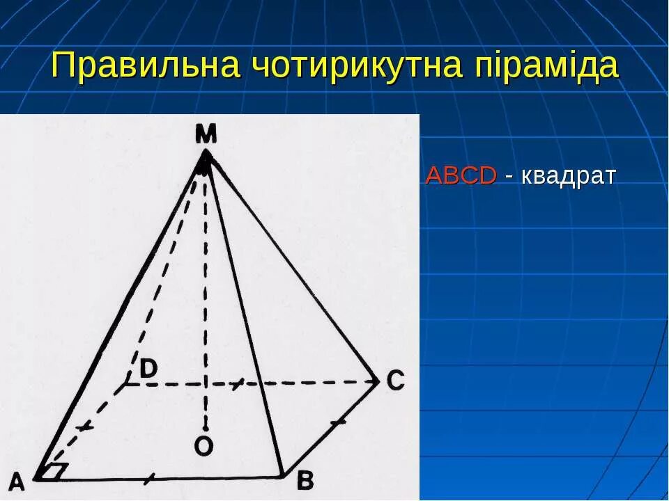 Диагональ сечения правильной четырехугольной пирамиды