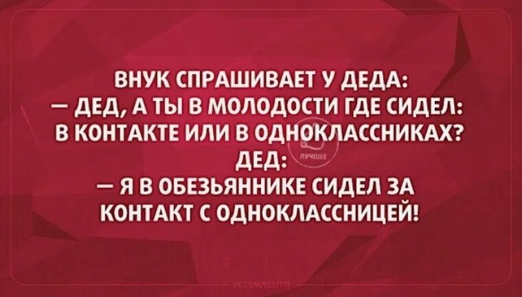 Внук спрашивает у Деда. Спрашивает внук у Деда анекдот. Внук спрашивает у Деда ты в молодости где сидел. Анекдот про контакт с одноклассницей. Дедушка спросил внука