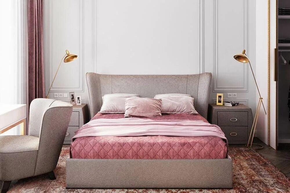 Relaxed-Scandi-bedroom-in-blush-pink-and-denim-blue Blue and pink bedroom, Pink 