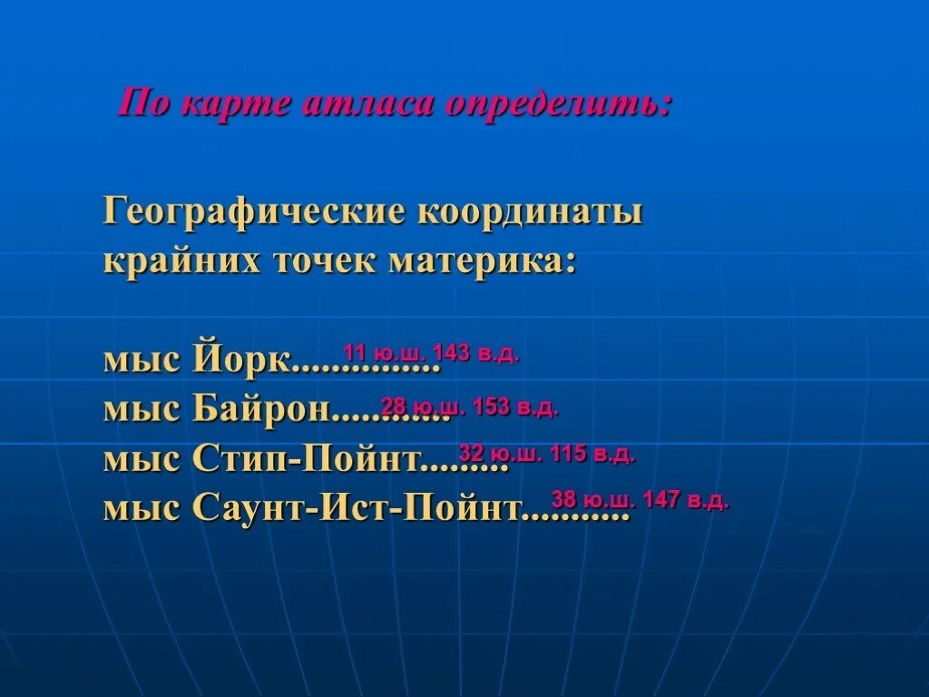 Географические координаты мыс Байрон. Географические координаты мыса стип Пойнт. Географические координаты мыса Йорк. Мыс стип Пойнт координаты.