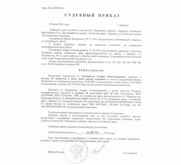 Найти решение по судебному приказу