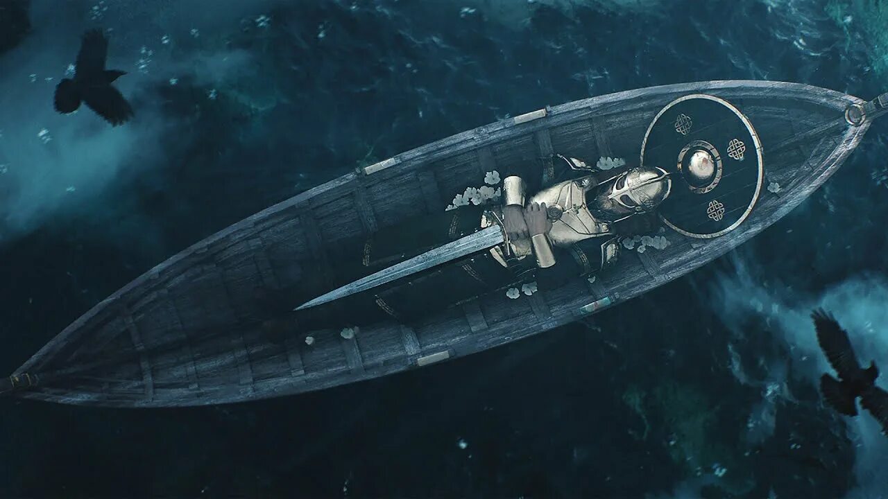 Рыцарь воды. Ведьмак 3 корабль. Картинки на рабочий стол фэнтези. Щит боромира. Лодка с мечом.