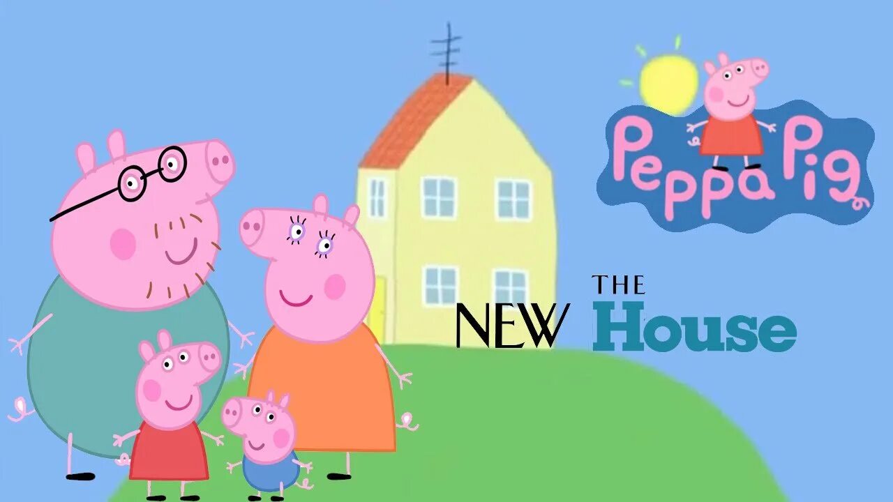 Свинка Пеппа. Дом свинки Пеппы с семьей на улице. Семья Пеппы на фоне. Домик свинки Пеппы картина.