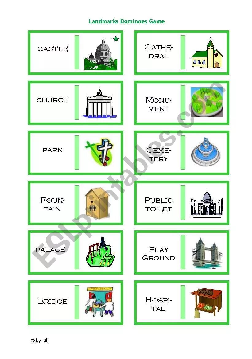 Landmark перевод на русский. Places in town domino. landmarks worksheets for kids. landmarks vocabulary. famous landmarks worksheet.