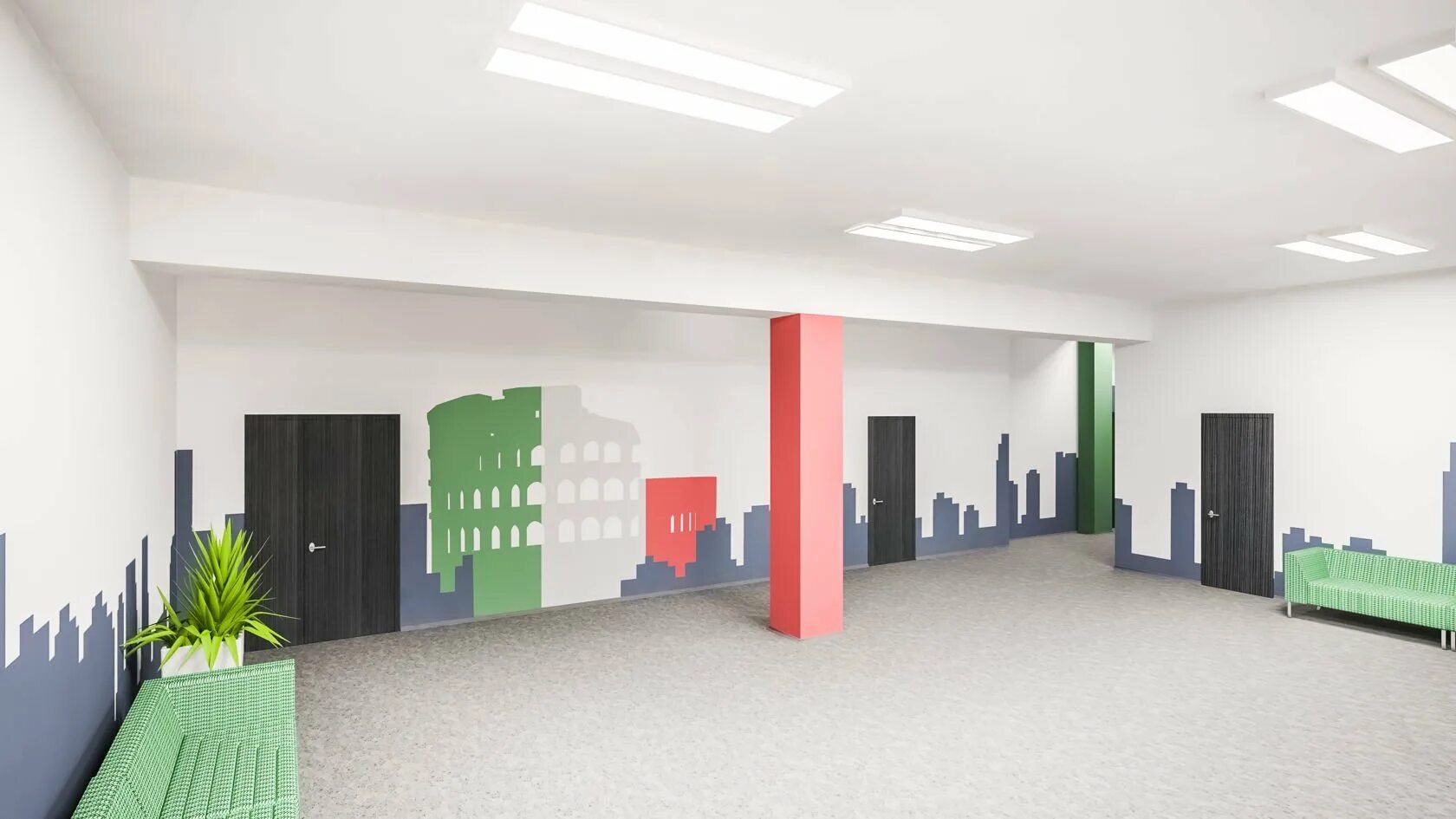 Интерьер школьной рекреации. Коридоры школы современные. Покраска стен в рекреации школы. Учреждения рекреации. Интерьер коридора в школе.