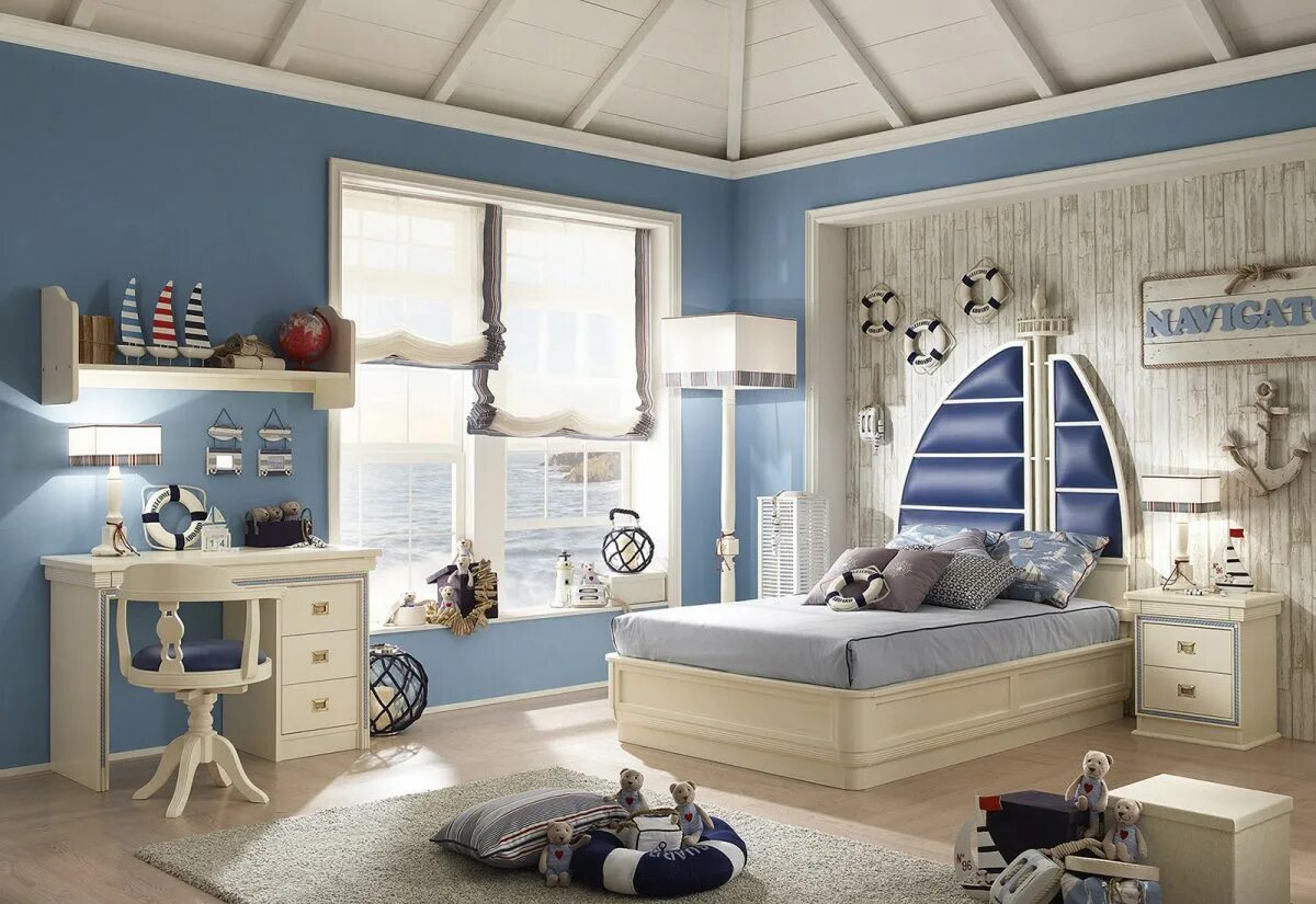 Разные комнаты для мальчика. Caroti детская мебель. Морской стиль в интерьере. Комната для мальчика. Детская в морском стиле.