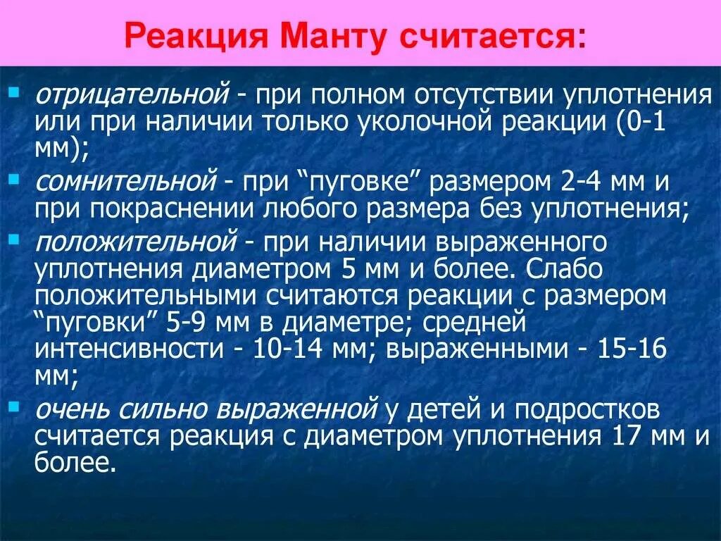 Реакция манту проводят начиная с возраста. Туберкулинодиагностика (проба манту с 2 те). Показатели реакции манту. Проба манту норма у детей.