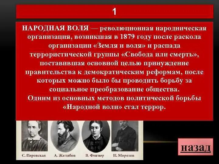 Народная воля революционная организация. Народнические организации народная Воля. Основной метод революционной борьбы народная Воля. «Народная Воля» народническая организация участники. Революционная народническая организация возникшая в 1879.