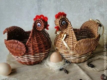 Корзинка курочка из бумажной лозы